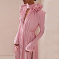 High-end dress hollow deep V neck dress, pleated drape three-dimensional flower dress