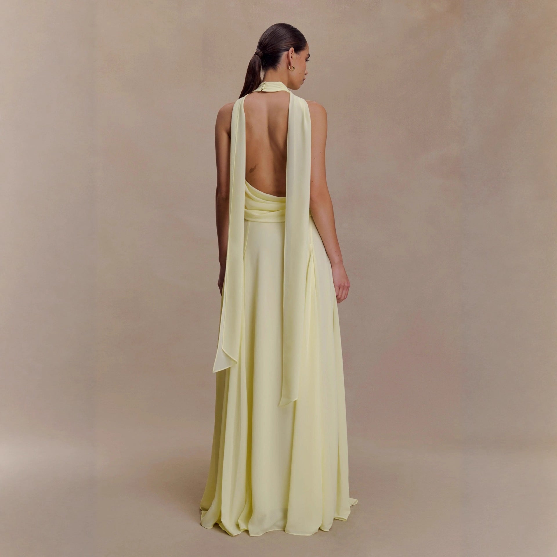Fashion backless streamer neck dress
