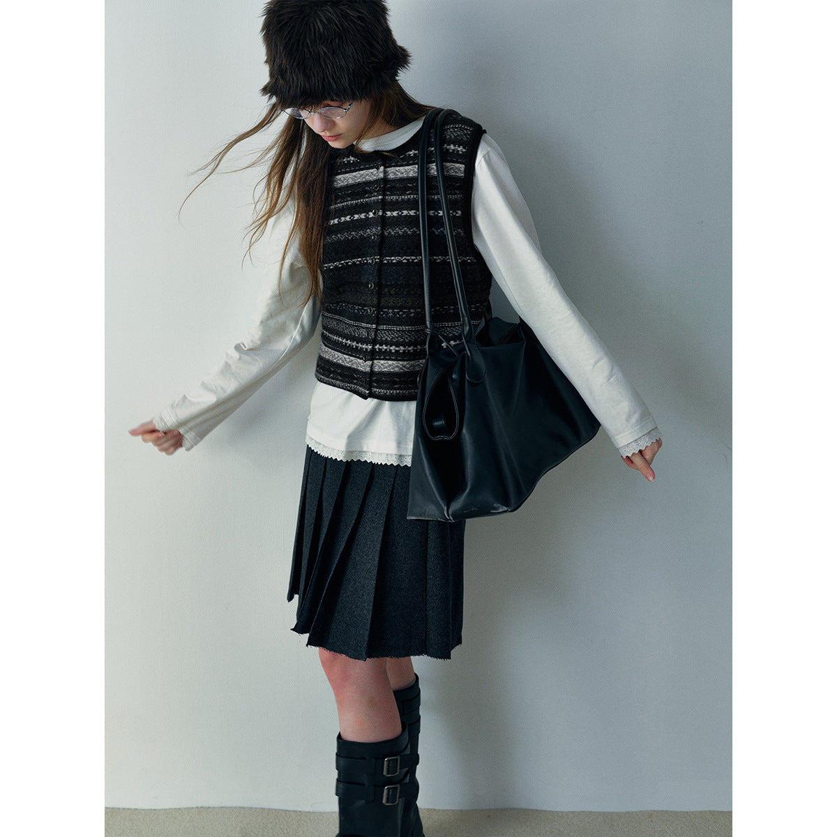 Winter new casual crew neck wool Fair Island floating thread jacquard cardigan vest