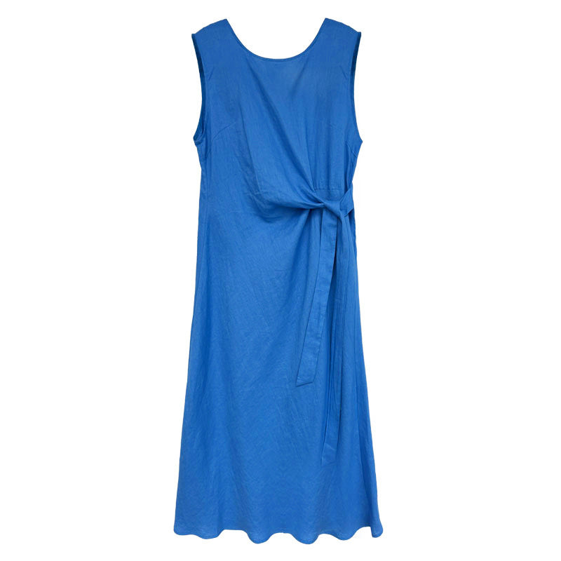 100% ramie french chic twist knot tie waist tank dress - new summer slimming dress
