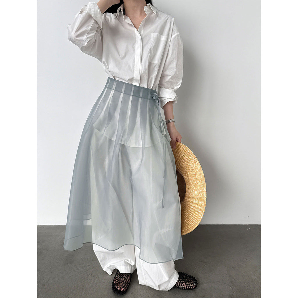 Perspective organza skirt 2026 spring and summer new atmosphere stacked one-piece fart curtain skirt