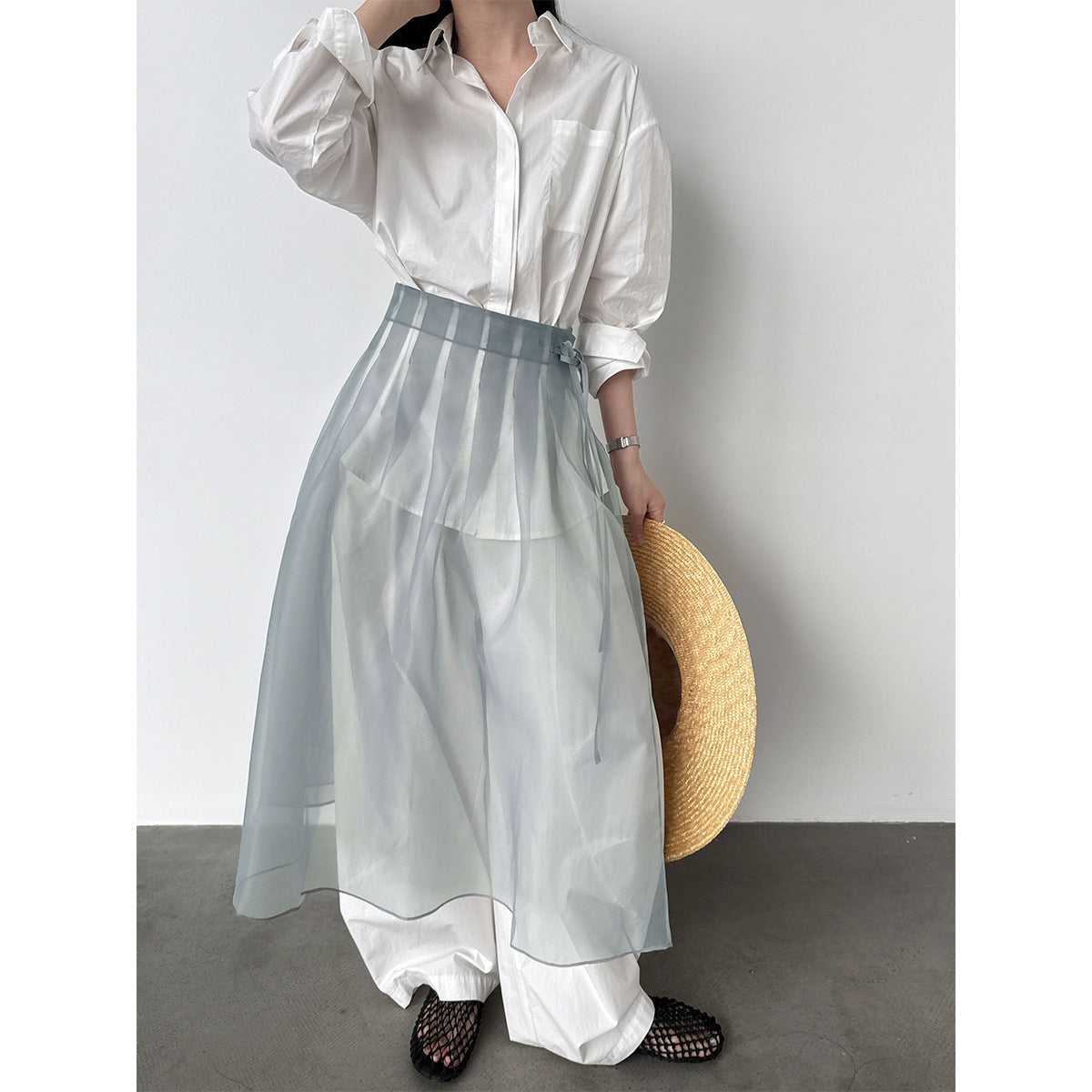 Perspective organza skirt 2026 spring and summer new atmosphere stacked one-piece fart curtain skirt