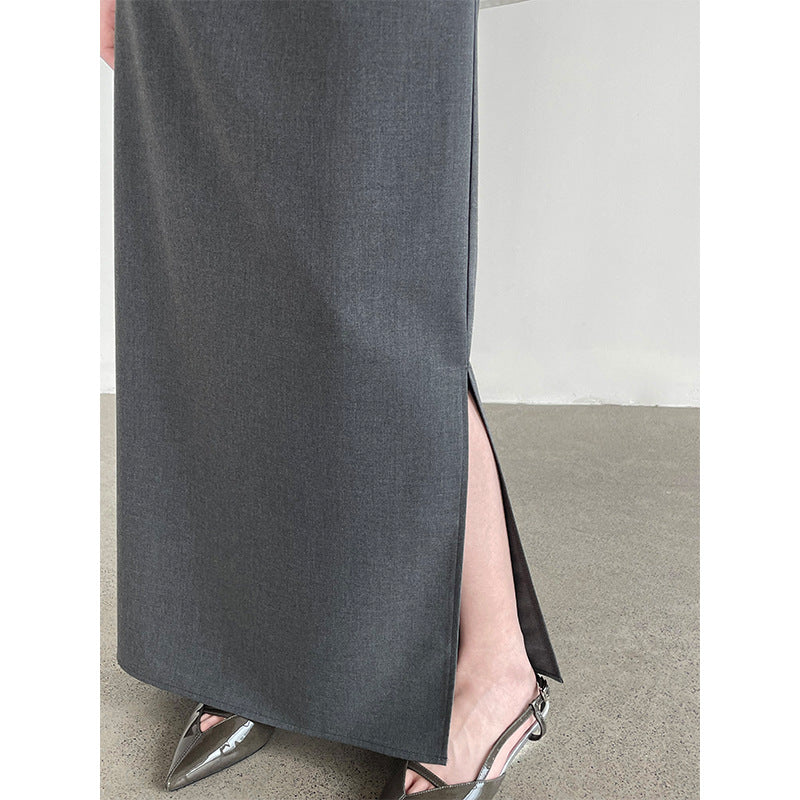 Side Split Elastic Waist Straight Midi Skirt