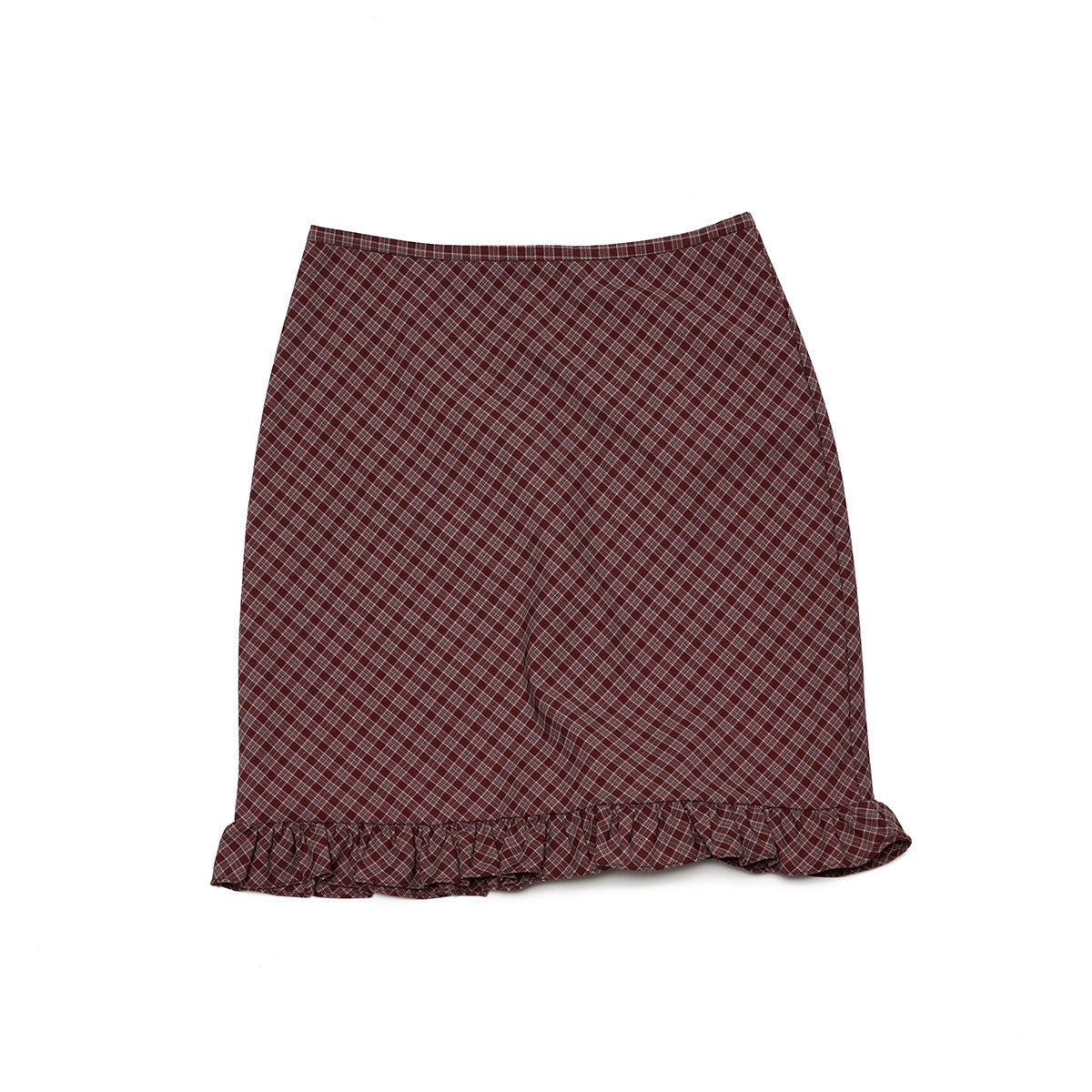 Autumn new casual high-waisted retro plaid ruffle edge relaxed five-point skirt