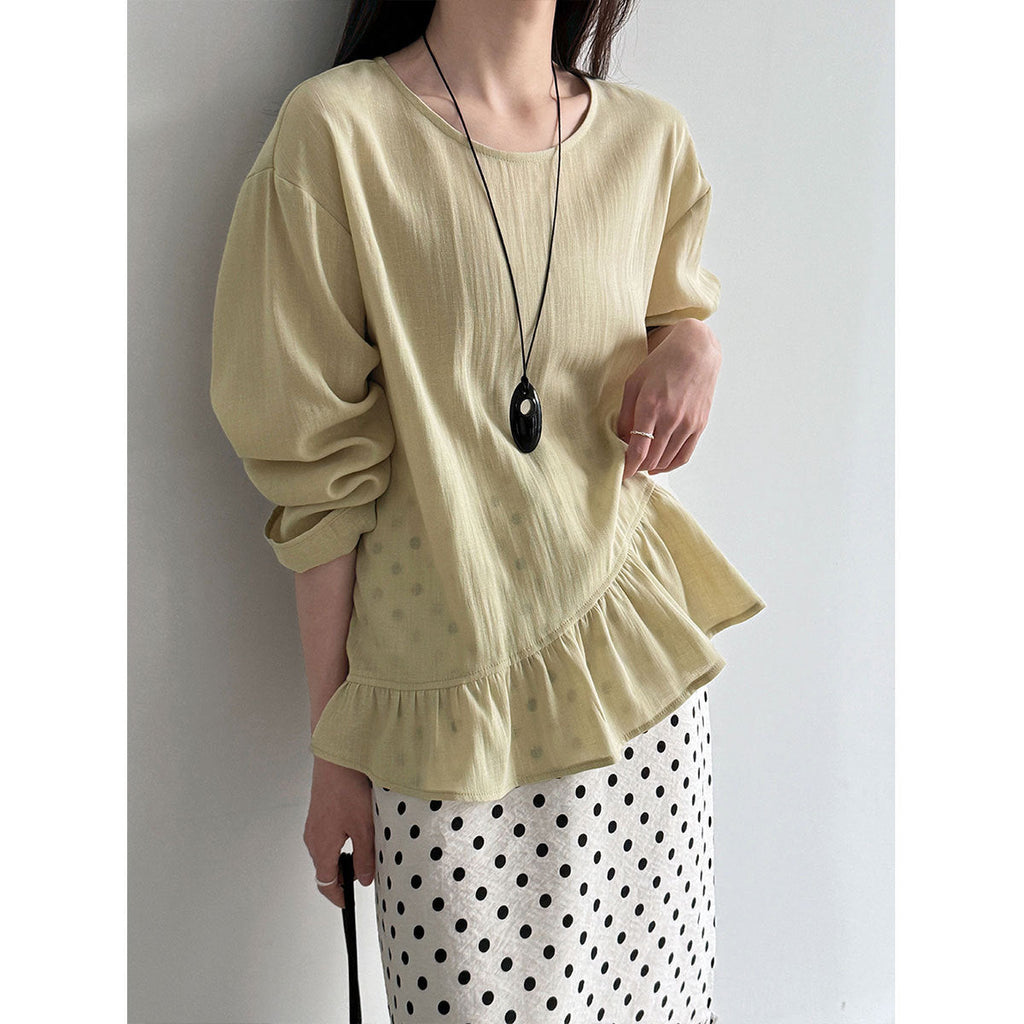 Korean gentle ruffle leaf top