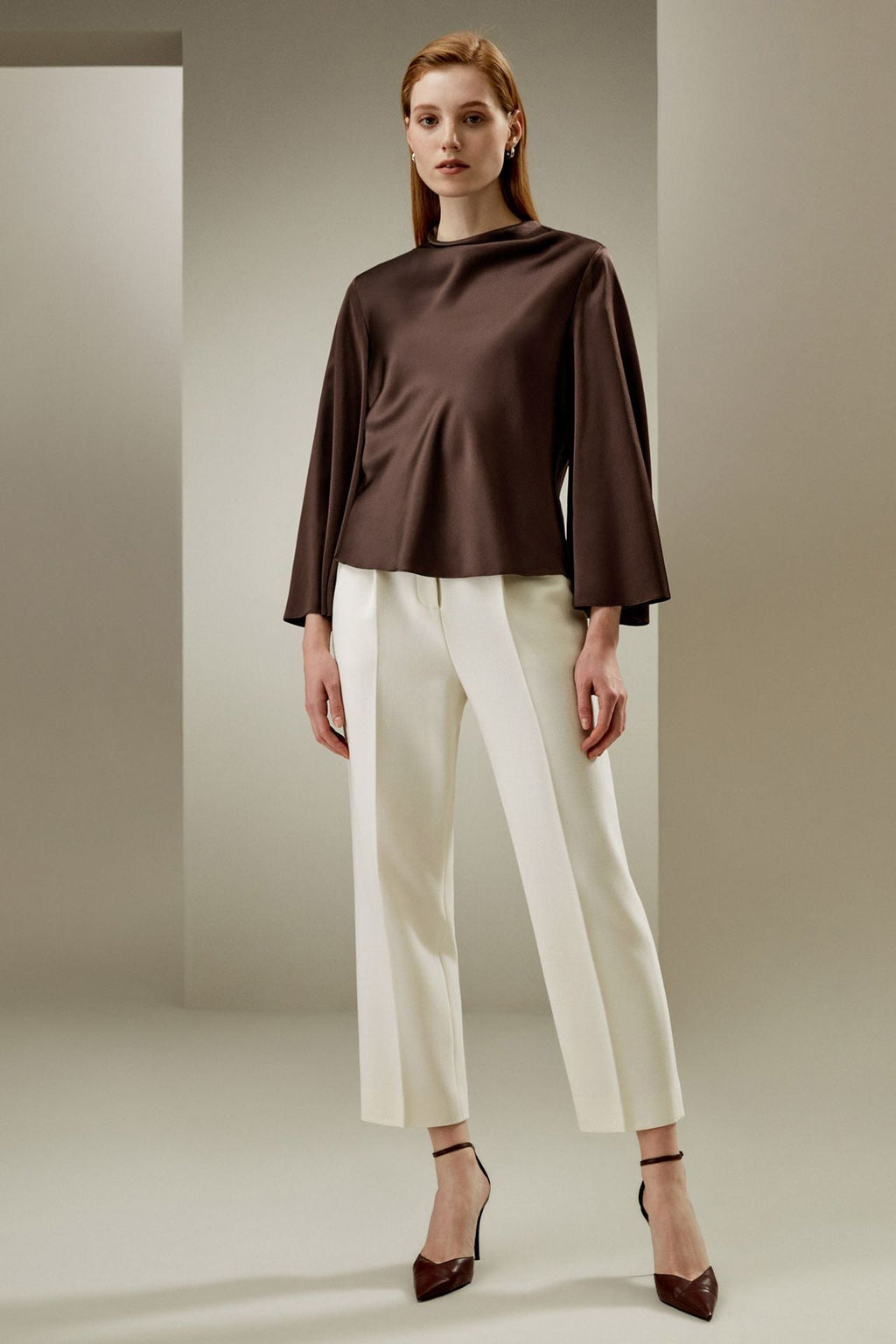 Stylish loose crew neck satin shirt