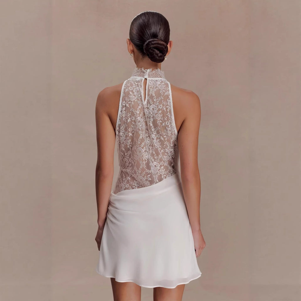 New neck lace splicing hip skirt swing collar sexy dress vacation style short skirt women