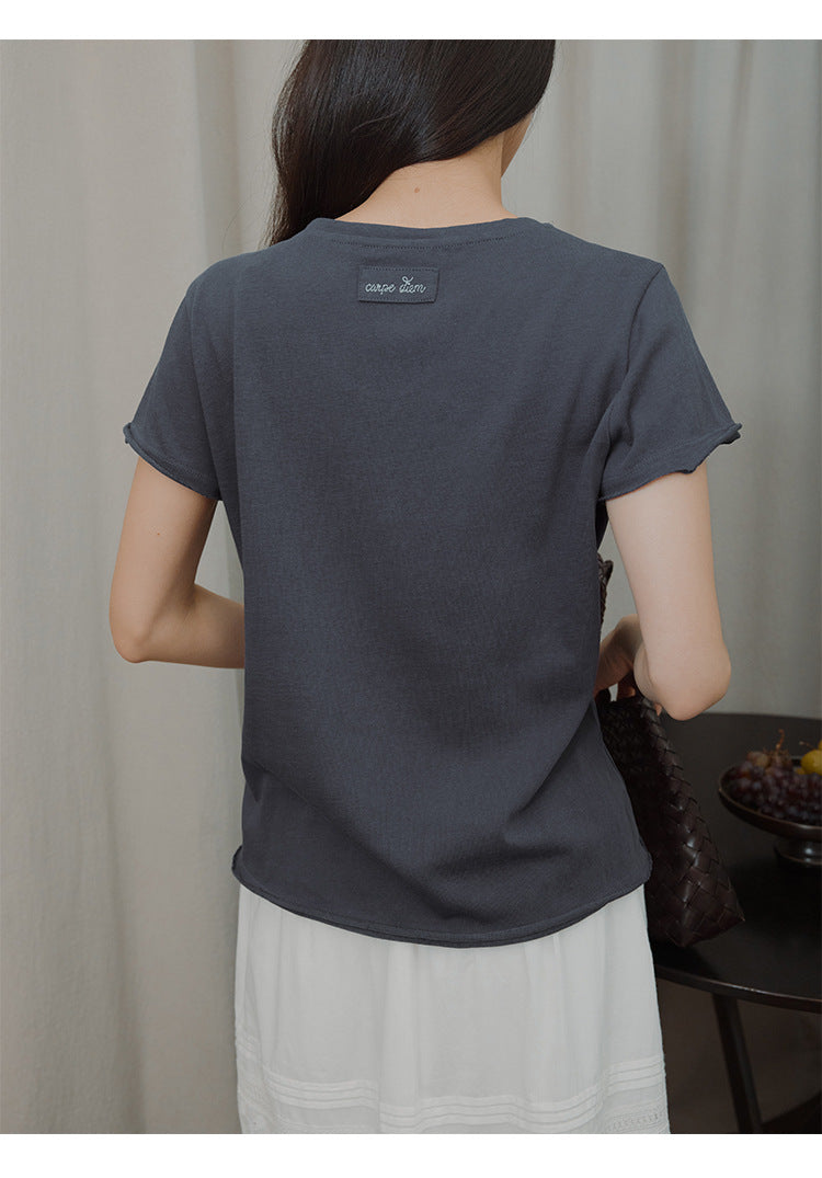 Back cloth embroidered chicken heart collar soft skin-friendly short sleeves