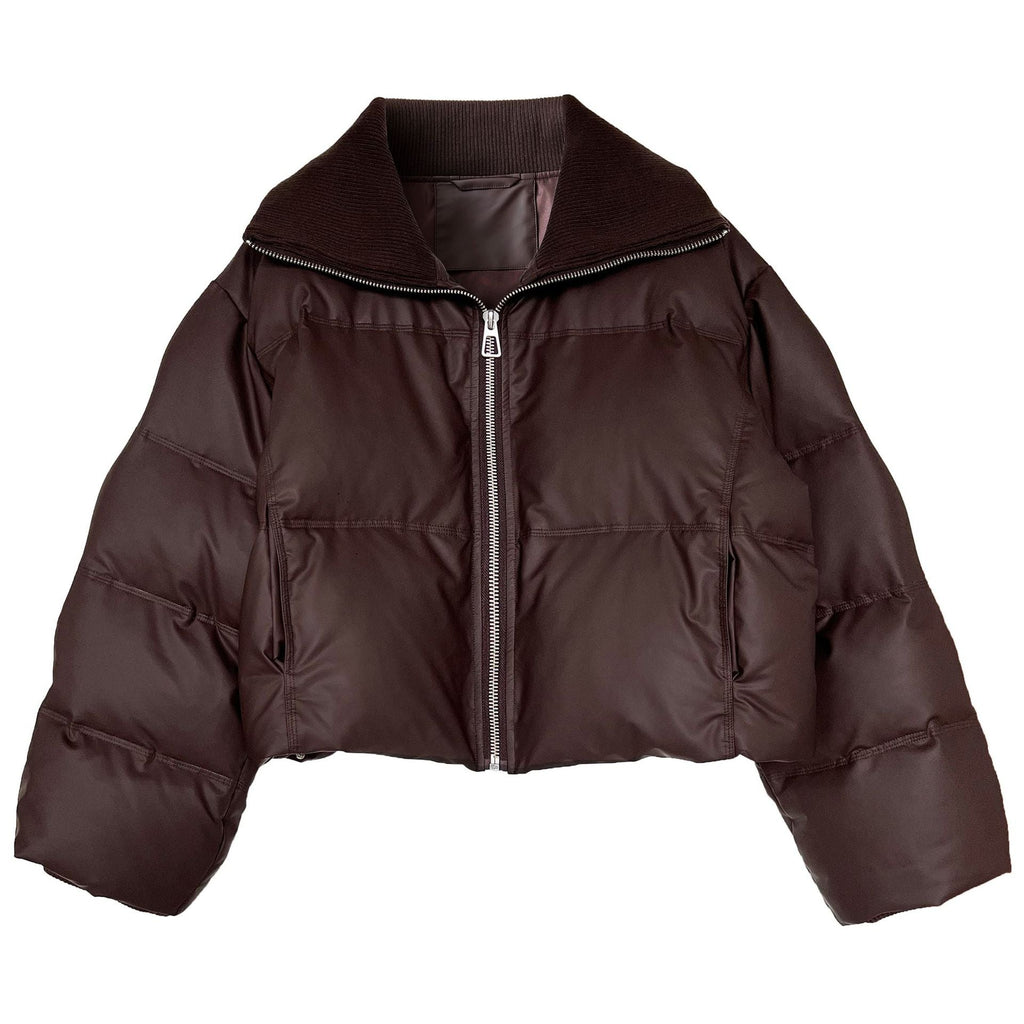 Black label, peace of mind 90 white duck down short bread jacket large lapel splicing pu leather down jacket women's winter new Y70