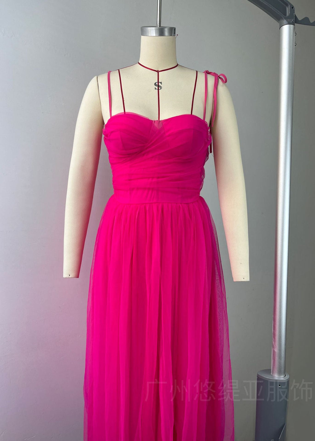 Women's Mesh midi dress temperament suspender skirt, bow mesh dress