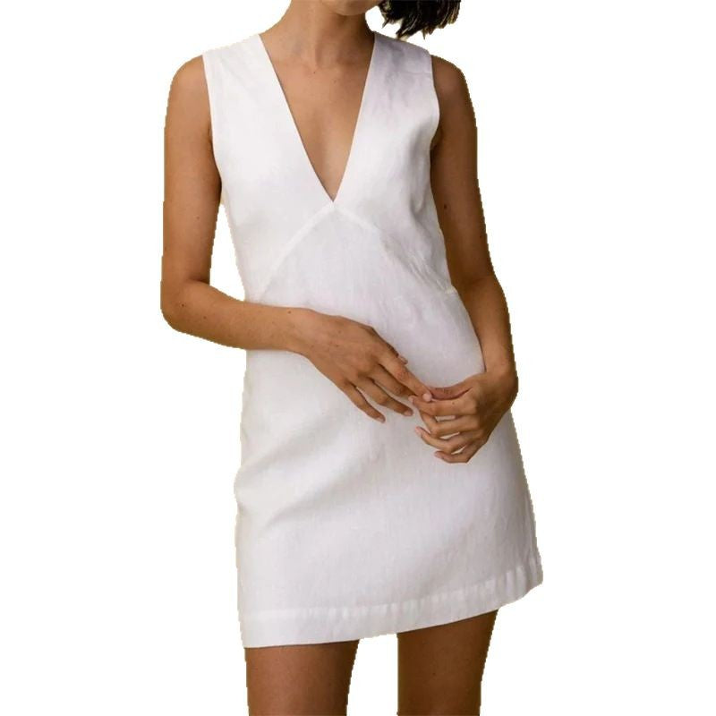 Cotton Linen V-Neck Mini Dress