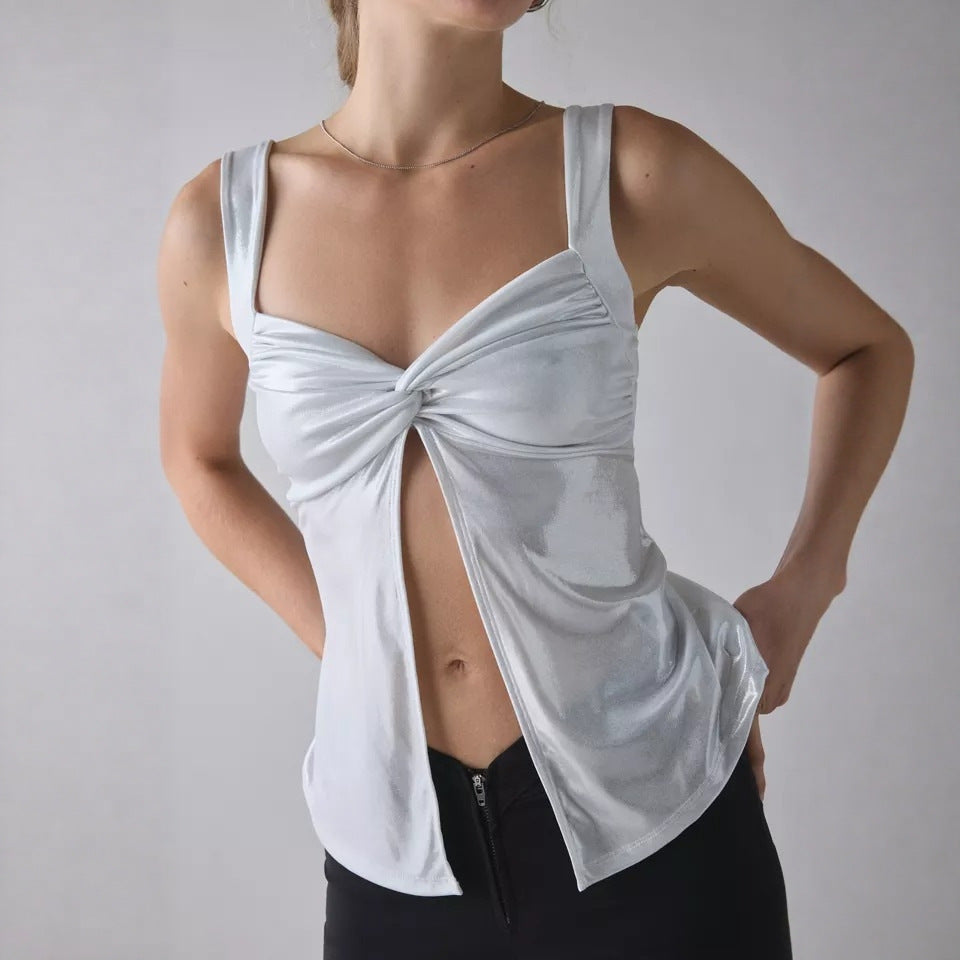 Stylish sexy gal V-neck pleated cardigan