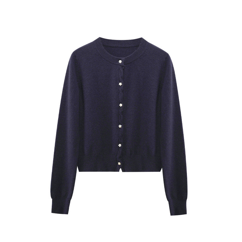 Simple and versatile single-breasted long-sleeved knitted cardigan