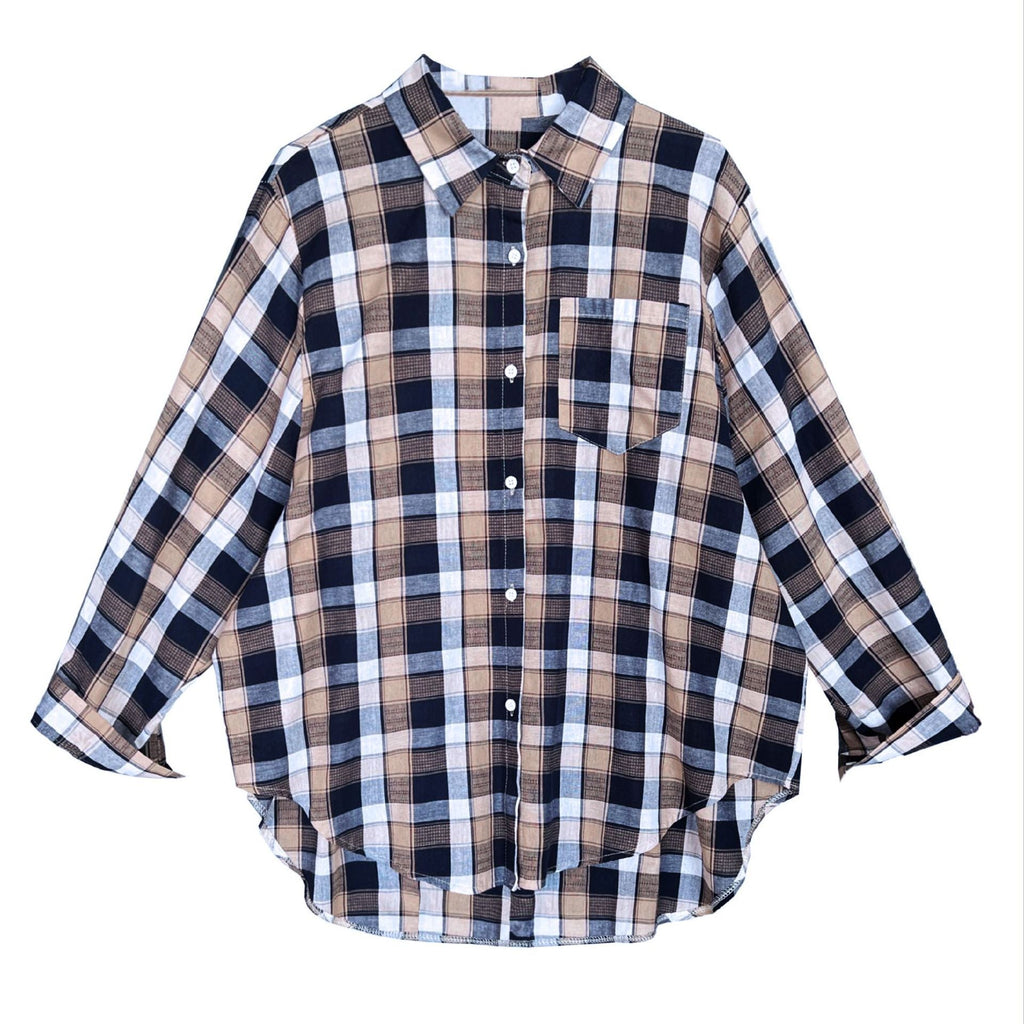 Retro Lazy Plaid Shirt Women's Summer Long Sleeve Loose Trend Fashion Light Sunscreen Shirt
