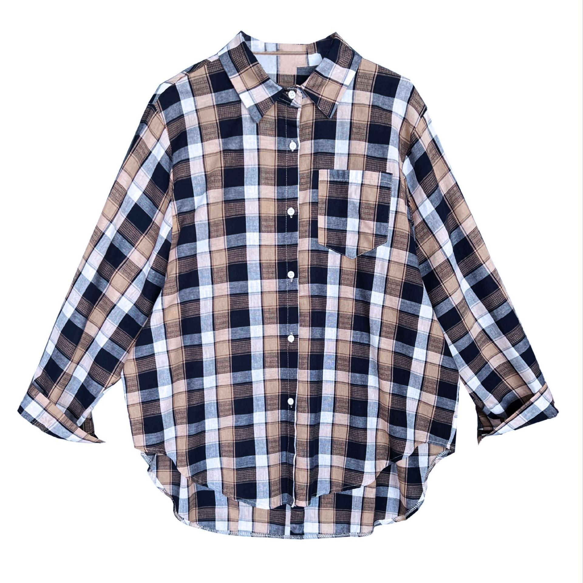 Retro Lazy Plaid Shirt Women's Summer Long Sleeve Loose Trend Fashion Light Sunscreen Shirt