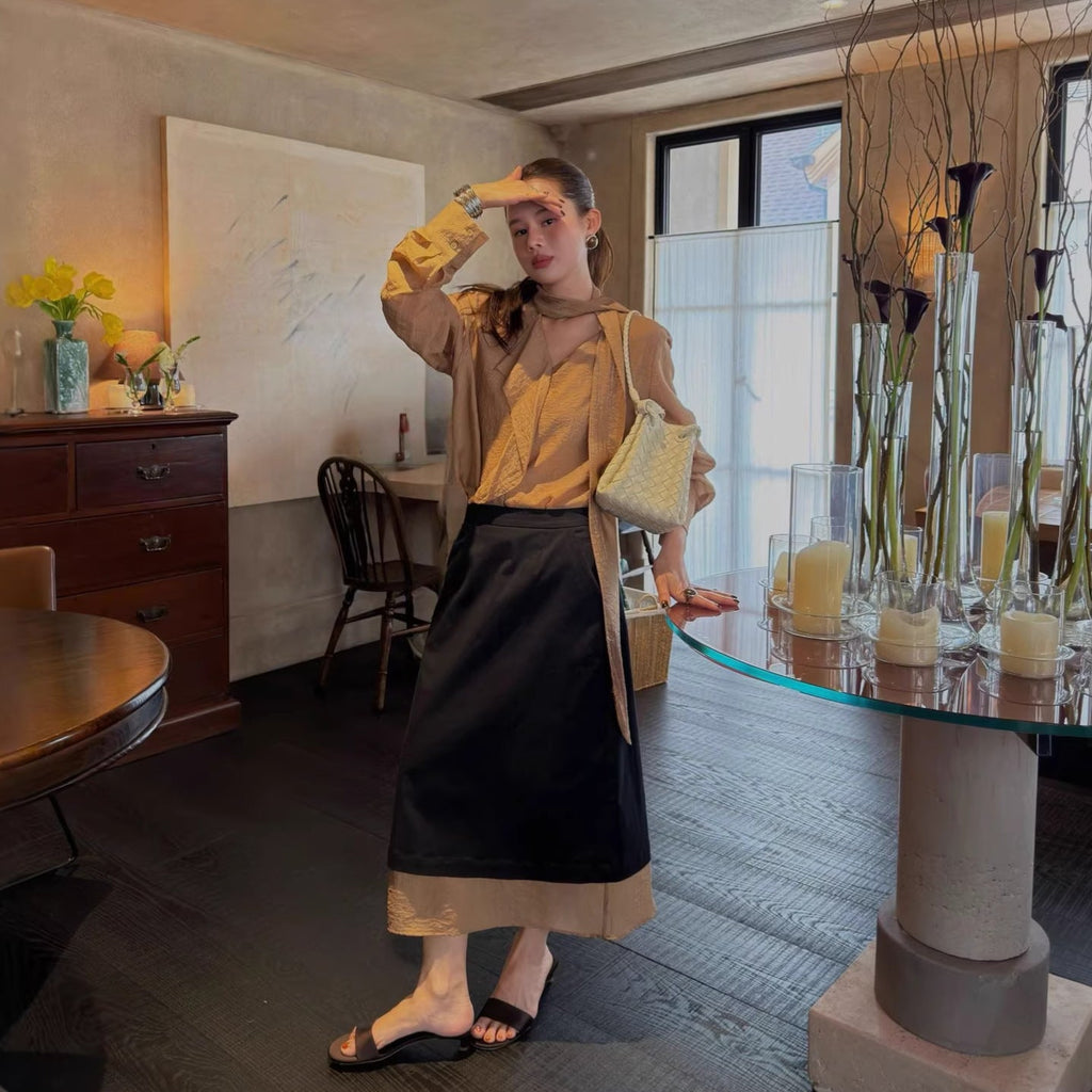 Spring French gentle and beautiful top double-layer color matching skirt fashion suit