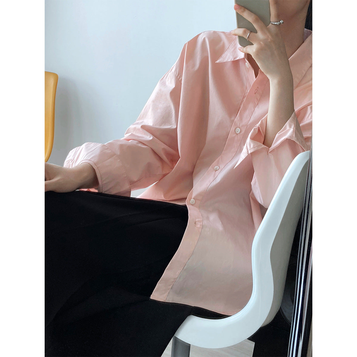 Autumn new 60 cotton solid color long-sleeved shirt women's simple loose overlay casual shirt