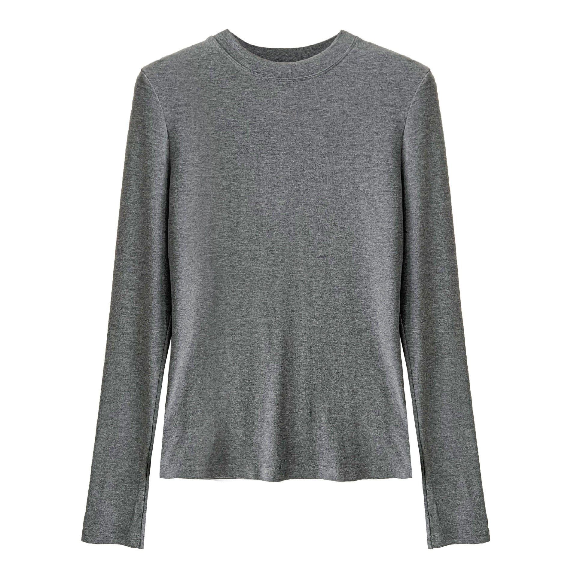 Chic slim-fitting and thin solid-color crew-neck bottoming shirt with front shoulder long-sleeved top in autumn