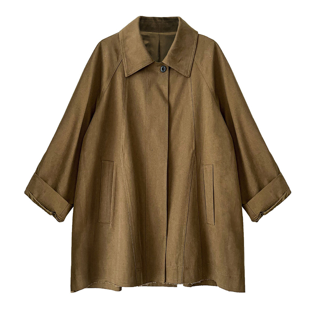 Slack retro casual double-layer placket jacket women's autumn new loose small trench coat