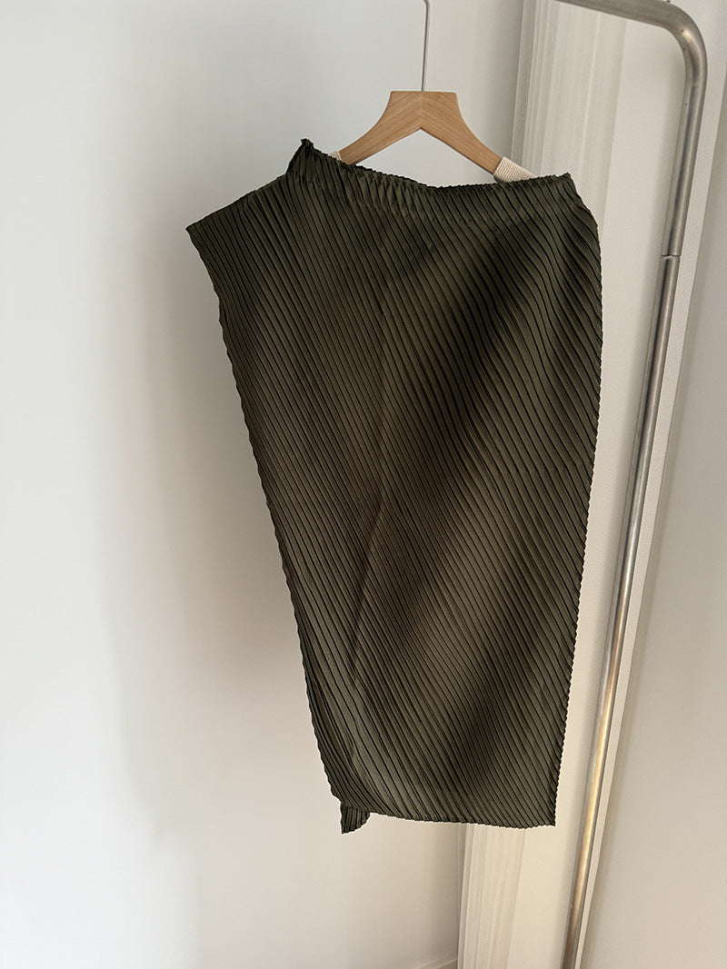 Miyake Pleated Two-Piece Set Women Minimalist Irregular Top and Skirt