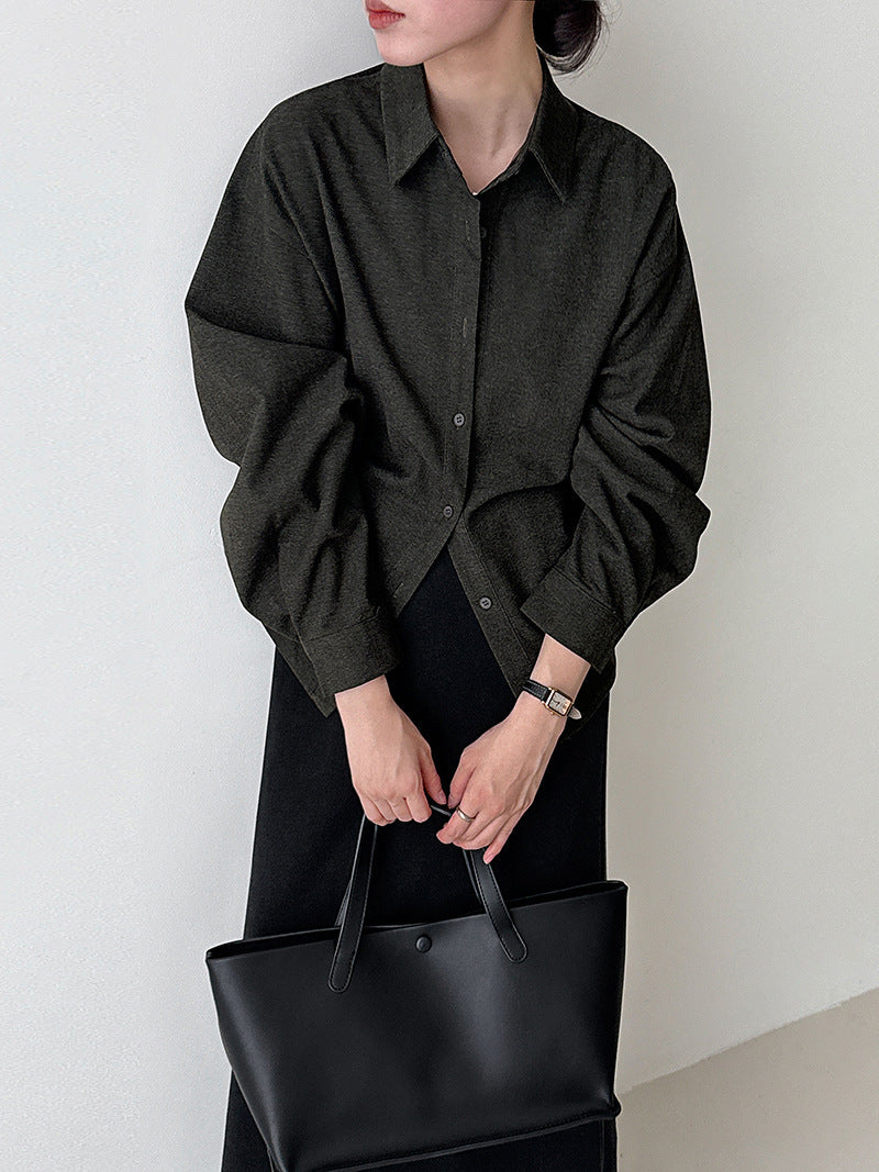 Korean lapel polished shirt women's autumn new high-end commuting temperament lace-up waist shirt