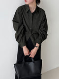 Korean lapel polished shirt women's autumn new high-end commuting temperament lace-up waist shirt