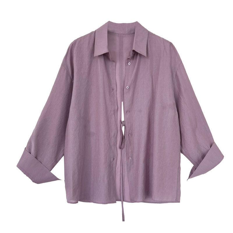 Design Sense Tencel Back Split Strap Shirt Women's Summer Clothing New Long Sleeve Sunscreen Thin Jacket