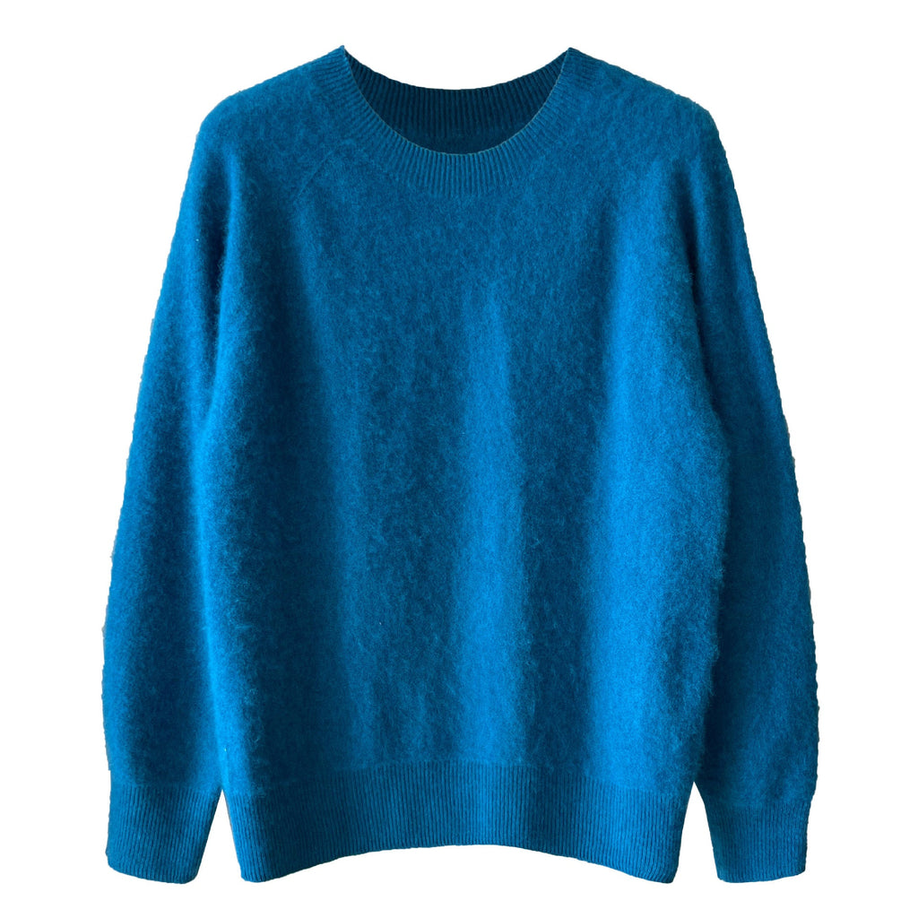 Soft and waxy fluffy crew neck solid color wool sweater women's winter new style with casual lazy top