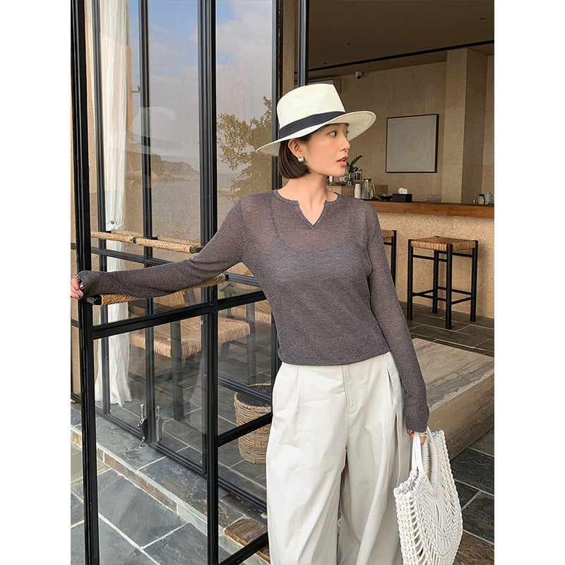Relaxed Vacation V-Neck Knitted Blouse