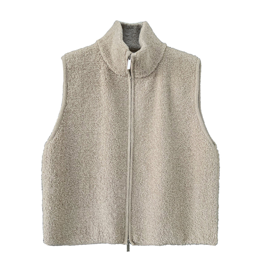 Korean wool stand-up collar stacked with loop wool vest jacket women's winter warm knitted sweater ss943
