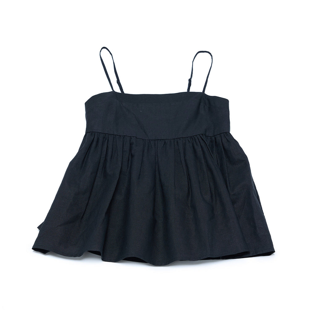 Summer casual double-root split ramie hollow solid color simple suspender top
