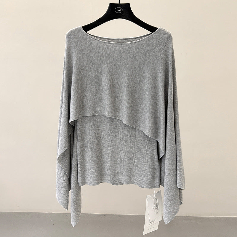 Cloak-type knitted sweater women's spring new niche Tencel loose and thin top