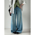 Spring retro light blue wide-leg straight with belt jeans women's design high-waisted trousers