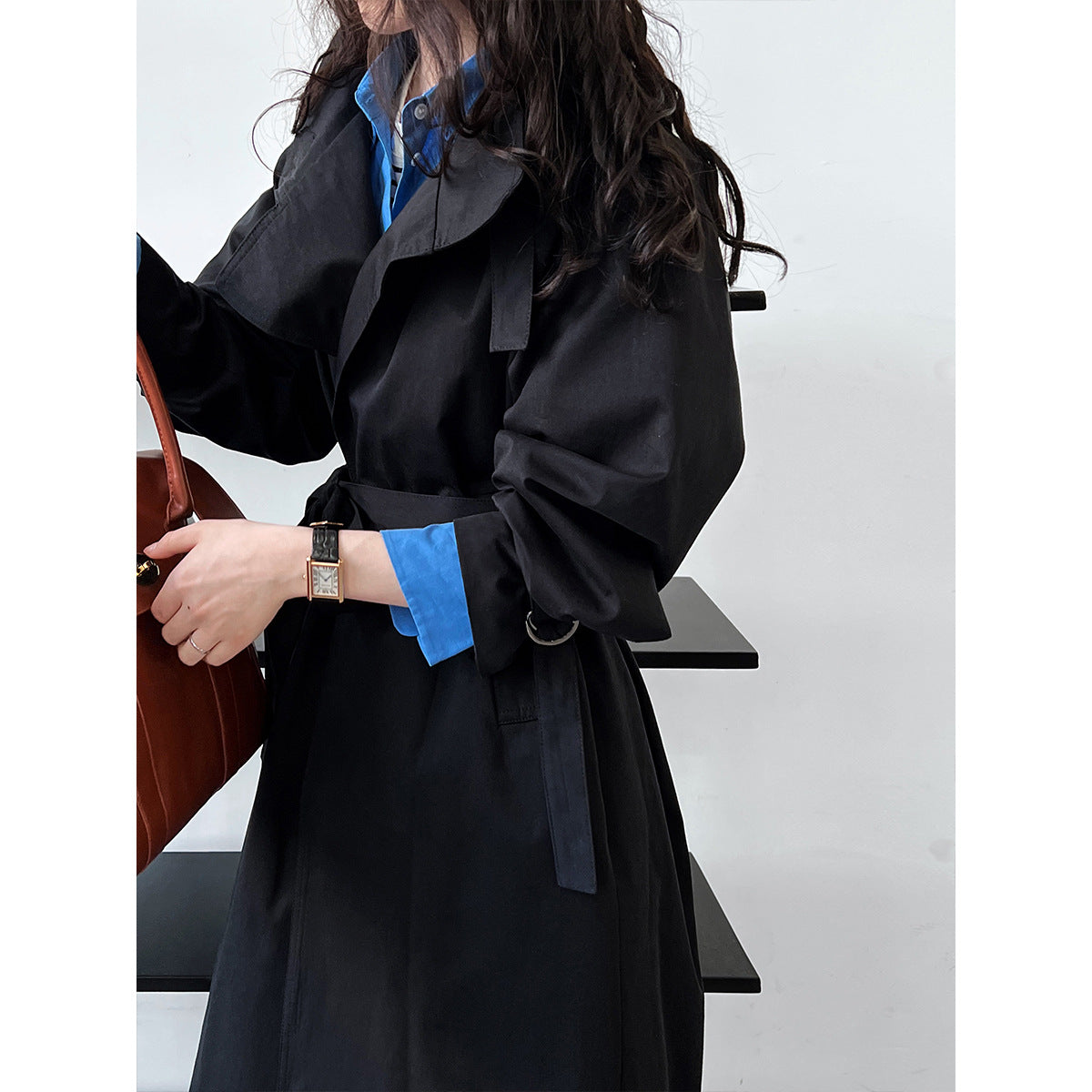 Design~ Autumn high-end British minimalist quiet luxury medium and long knee trench coat