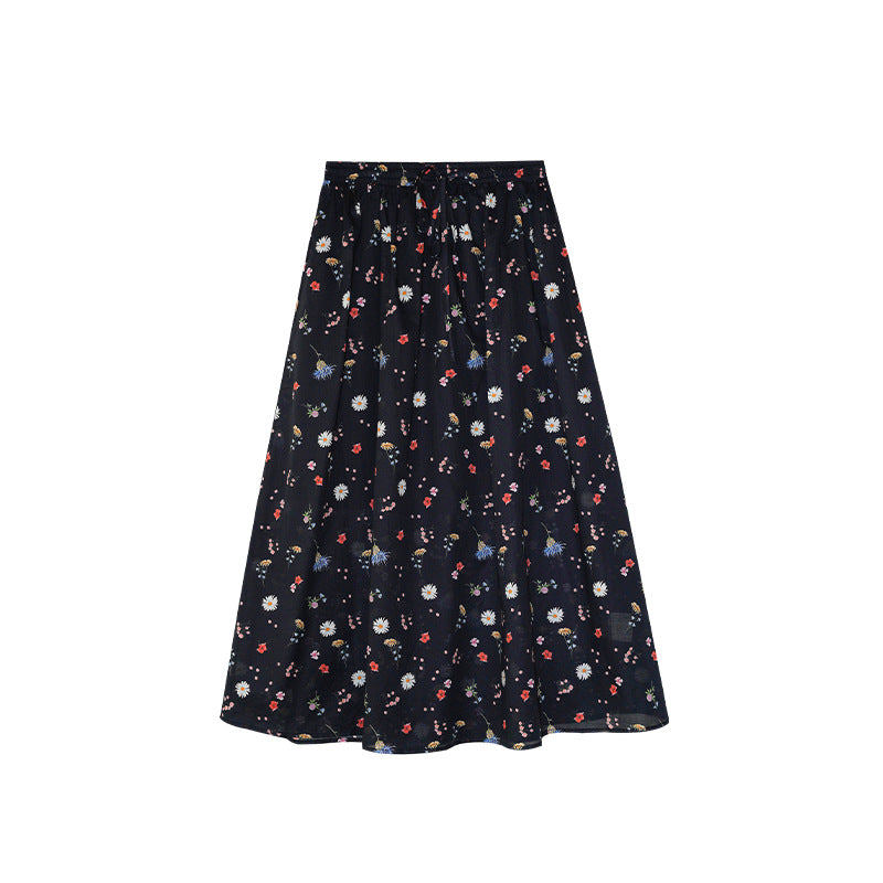 French holiday style fresh and sweet print a-word skirt
