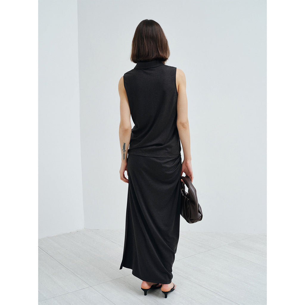 Spring skin-friendly anti-wrinkle Tencel wool pleated knitted high-waisted body wrap skirt