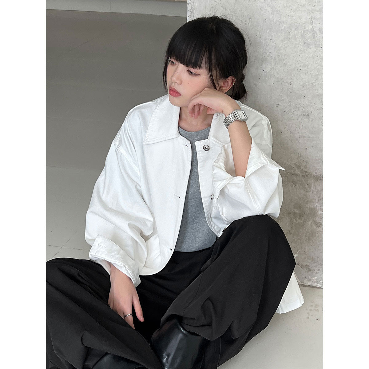 Vintage cargo lapel cardigan fleece jacket women's autumn new casual versatile silhouette jacket