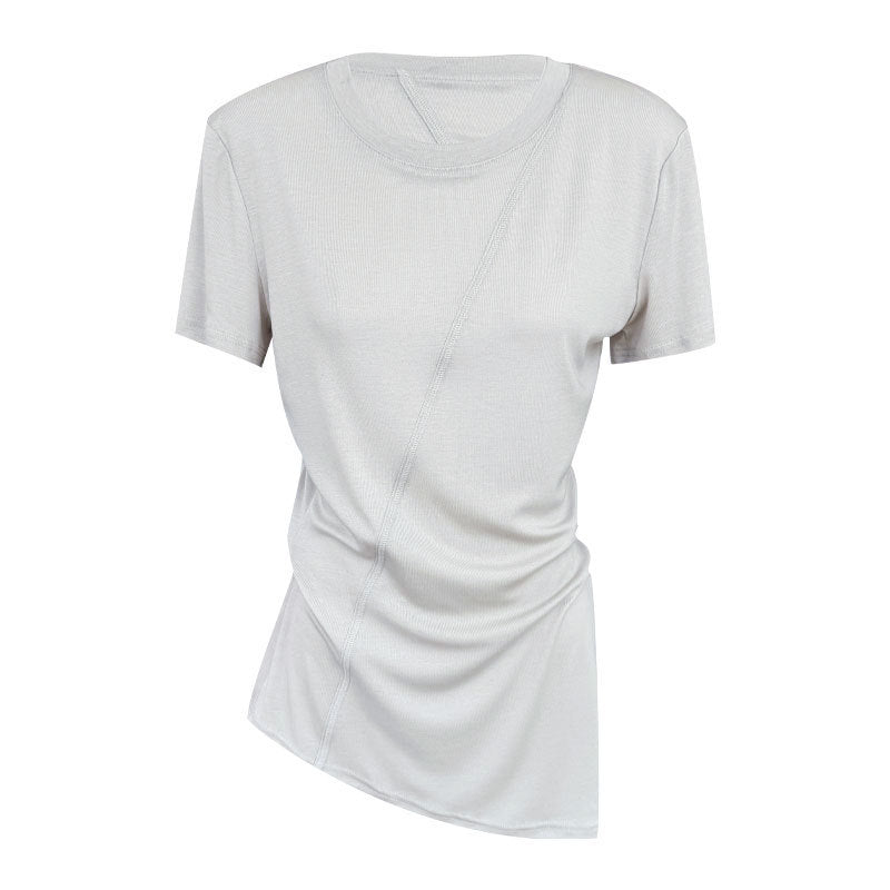 High Elasticity and Thin~ Design Sense Irregular Slim Sleeve Women's Summer Light and Thin Lyocell Tencel T-Shirt