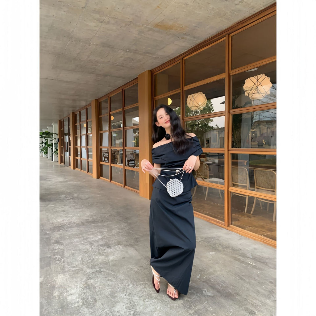 Women's High-Waist Slim-Fit Split Hem Solid Cotton Maxi Skirt