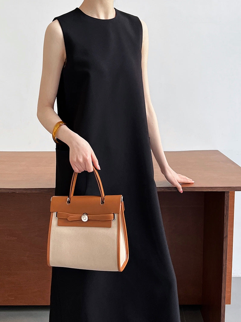 Temperament simple commuter sleeveless suit vest dress women's loose round neck drape straight skirt