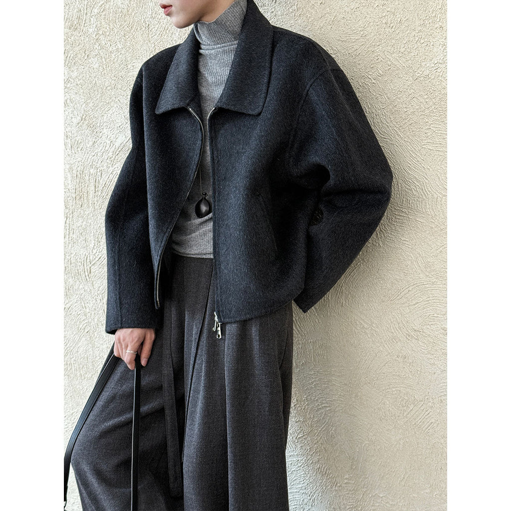 Lapel double-sided wool woolen coat women's autumn and winter new short high-end zipper coat