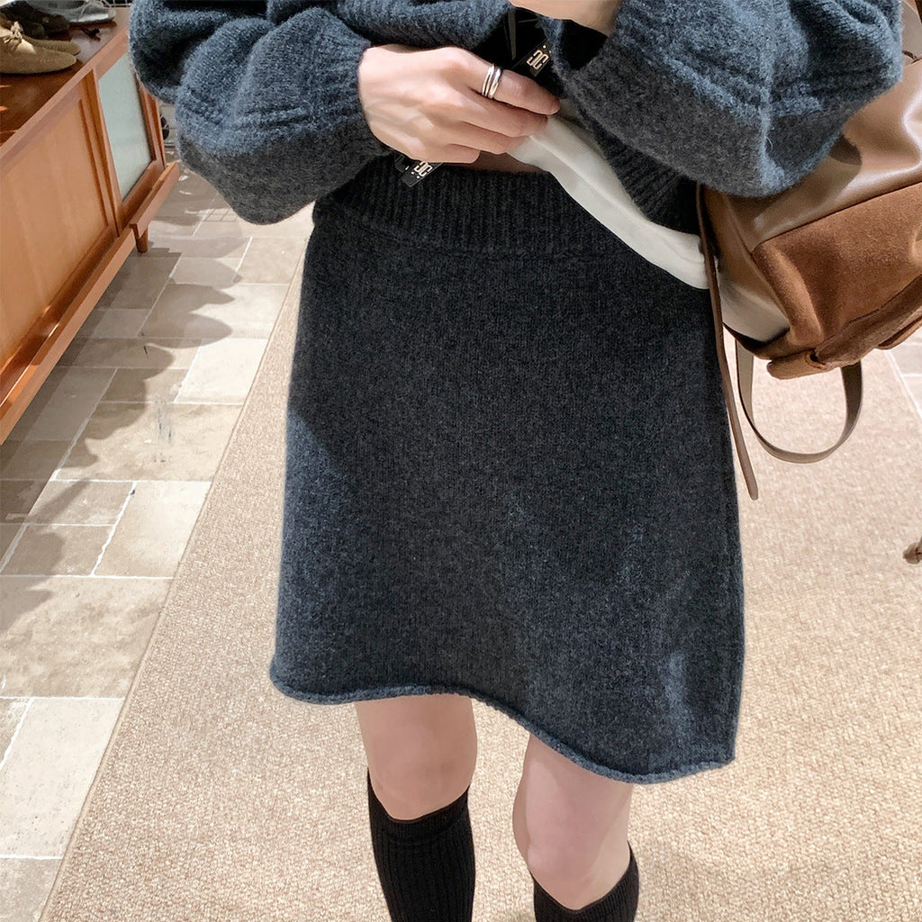 Korean grey wool knitted skirt