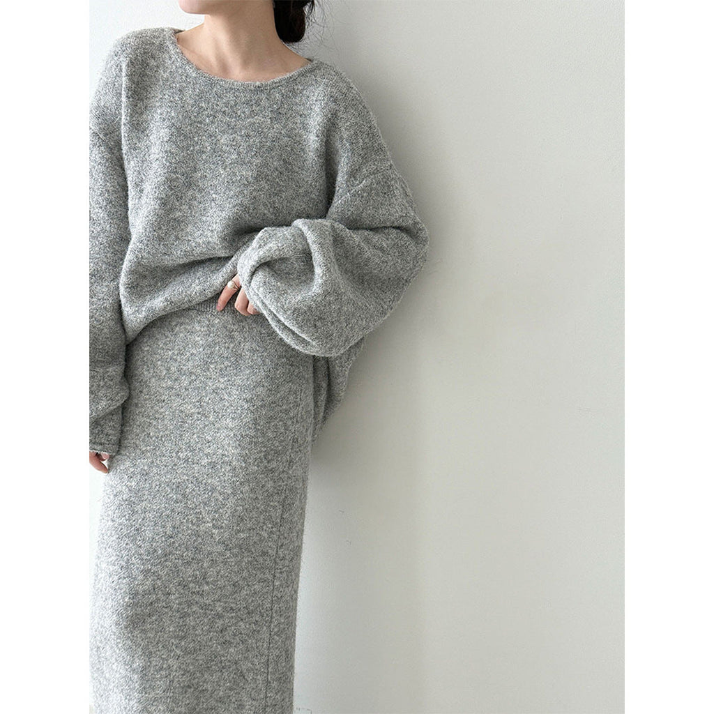 Korean autumn and winter warm back buttons lazy sweater + skirt women's new gentle suit