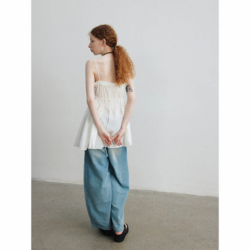 Summer casual solid color fungus edge double root medium and long wrap suspender skirt