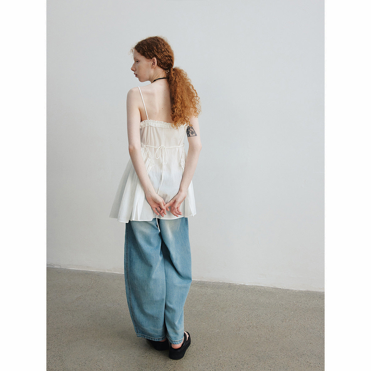 Summer casual solid color fungus edge double root medium and long wrap suspender skirt