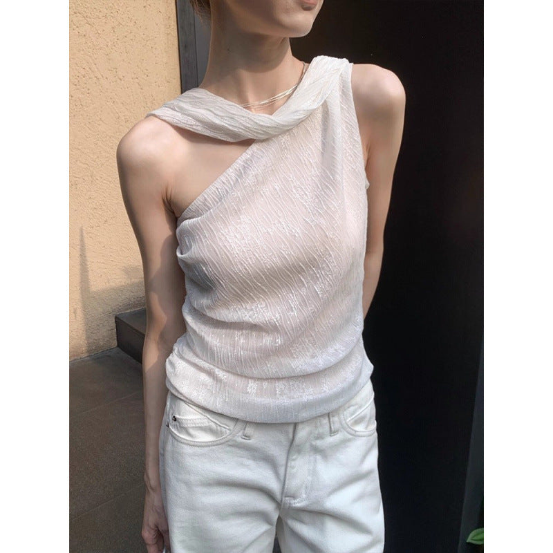 One-Shoulder Sleeveless Top Women Slim Fit Irregular Hem Vest