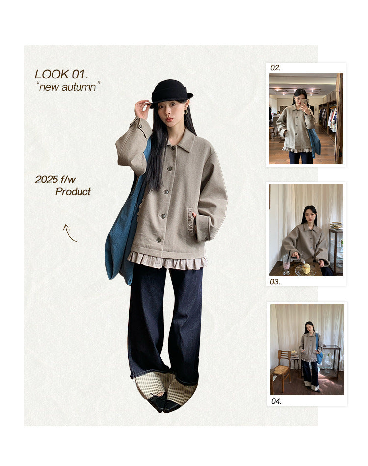 Lapel casual slack woolen jacket