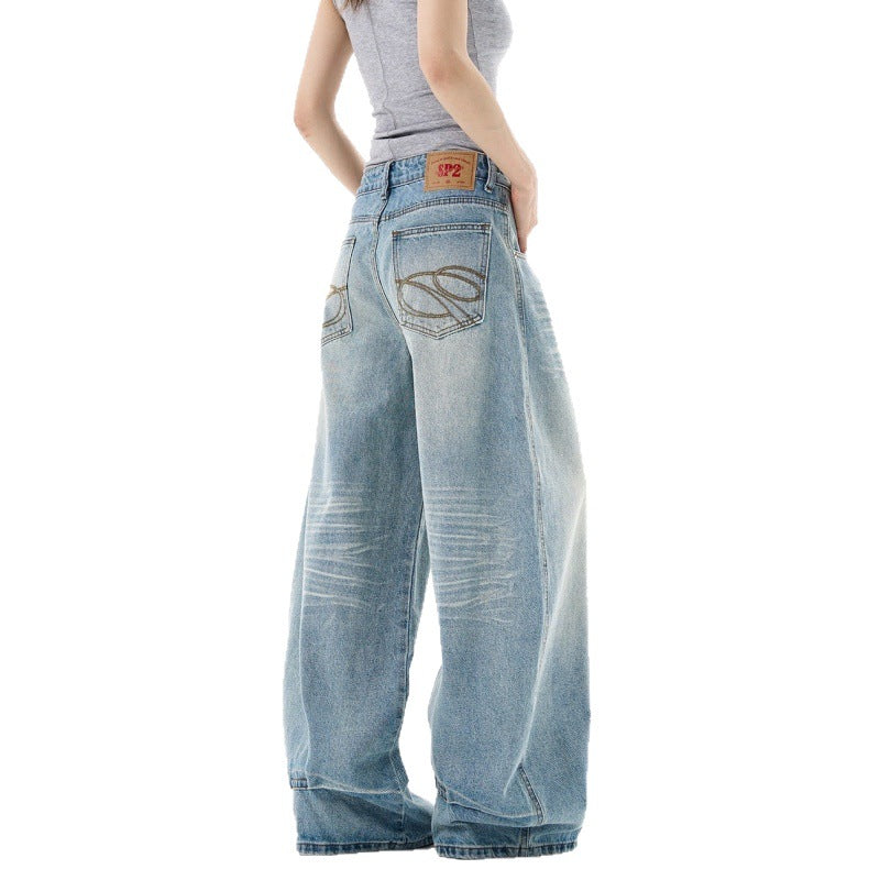 Embroidered Jeans Summer Loose High Waist Skinny Wide Leg Pants