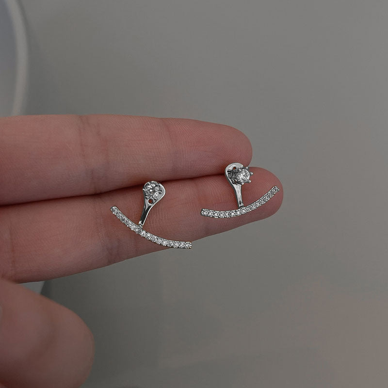 South Korea Dongdaemun rear hanging zircon earrings summer unique niche stud earrings temperament high-end ear jewelry