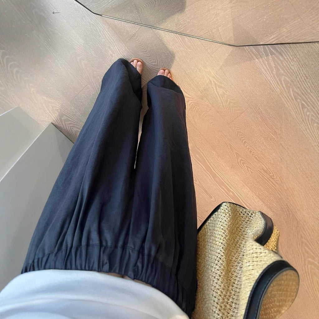 Thin loose drape lazy style high waist straight casual mopping cotton and linen wide-leg pants